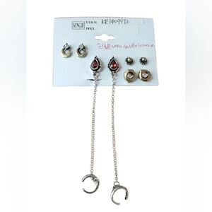 Boho Grunge Sun & Moon Mixed Metal Stud & Drop Vintage Earrings Pack